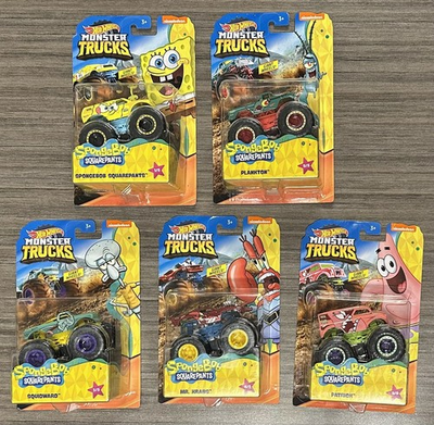 #ad #ad 2024 Hot Wheels Monster Trucks SpongeBob SquarePants Set Of 5 1:64 Scale Diecast $69.99