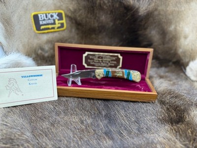 Buck David Yellowhorse Vintage 112 Custom ''Deer Scene '' Knife Mint In Box & COA