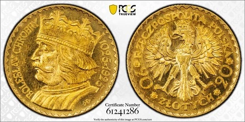 20 Zlotych Boleslaus I Chrobry the Brave PCGS MS64 Poland Gold Polish Eagle Coin
