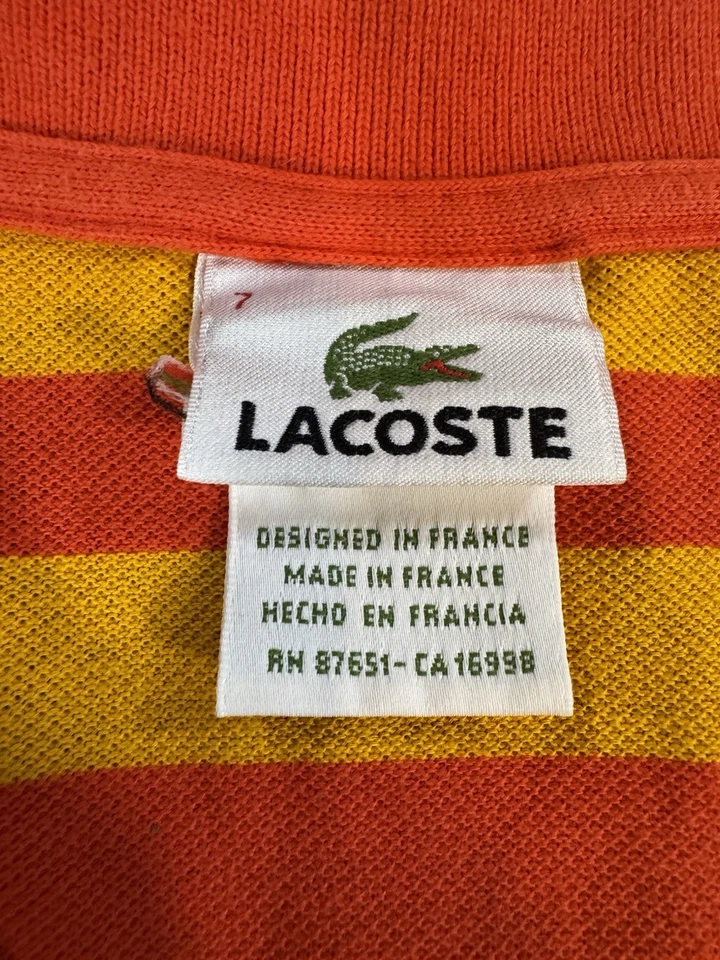 Lacoste Shirt Men's Large EU 7 Orange Stripe Alligator Logo French VTG - Image 3 of 4