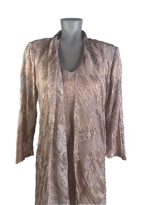 R&m Richard s  2 Piece Foil Plated Mesh Jacket And Swing Dress  Size 14 P