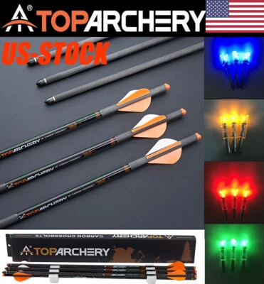 TOPARCHERY 6×20" Crossbow Bolts Pure Carbon Arrow Lighted Nocks Archery Crossbow Hunting