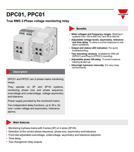 CARLO GAVAZZI DPC01DM69 RMS Monitoreo Principal Trifásico 2 Relés 510-793V AC IP20 NUEVO - Imagen 2 de 14