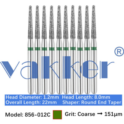10pc Dental FG High Speed Diamond Burs Round End Taper Burs 856-012C Coarse Grit