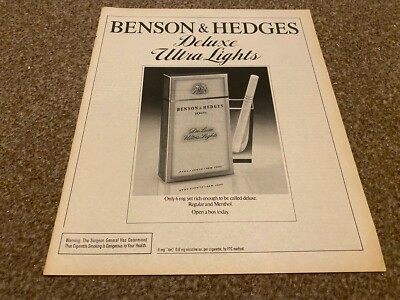 PTRBK5 WERBUNG 13X11 BENSON & HEDGES 100ER DELUXE ULTRALEICHTE ZIGARETTEN