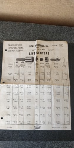 1952 ~ Ideal Industries ~ Foglio ricambi riparazione centri vivi con prezzi - Foto 1 di 9