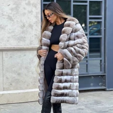 Luxury Real Rex Rabbit Fur Coats Women Chinchilla Length Jacket with Warm Collar