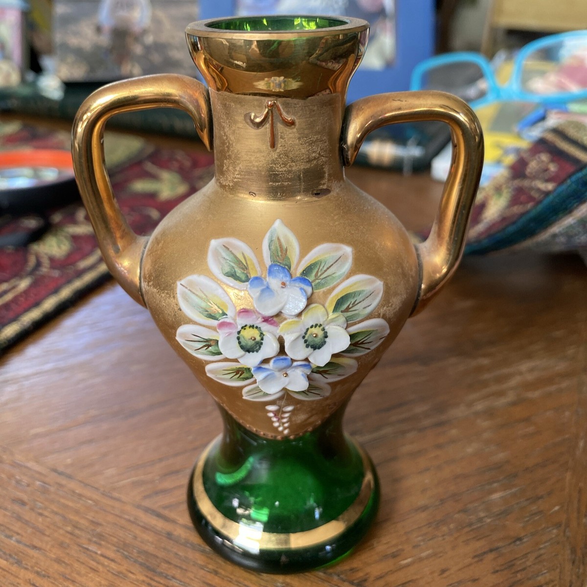 RTL Czechoslovakia Bohemian Gold Encrusted & Enamel Green Art