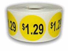 Yellow $1.29 Labels 1.5" Round Adhesive (1000) Sale Price Supermarket Stickers