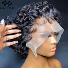 HD Transparent Lace Front Bob Curly Human Hair Wig 6" Mongolian Pixie Cut Wig US