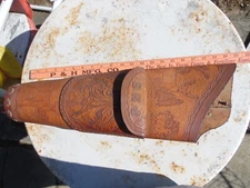 Vintage Handmade Tooled Leather Quiver, Initials S.K.J. deer, strap in the back