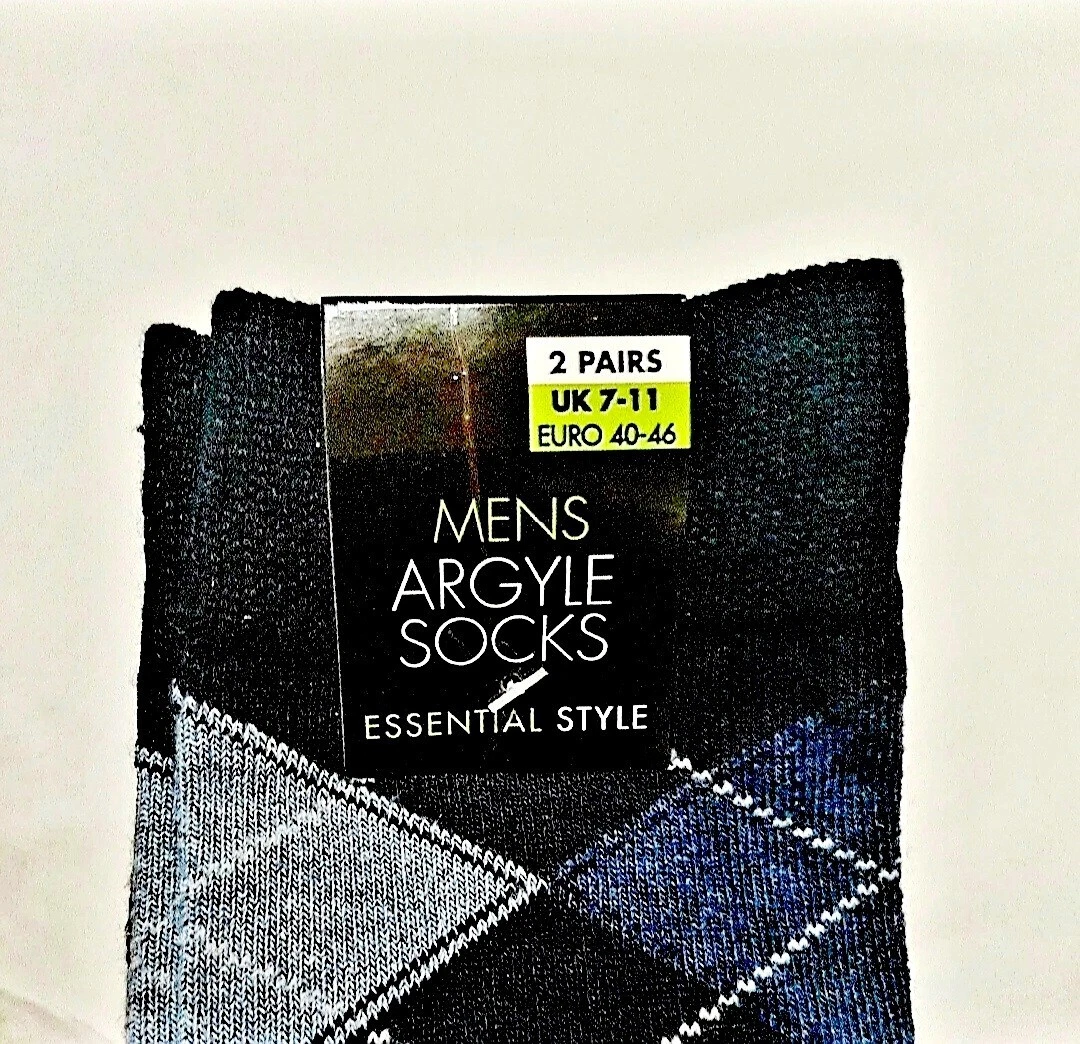 Mens Argyle Socks | Essential Style | 2 Pairs | UK 7-11 | 40-46 | Men's Socks