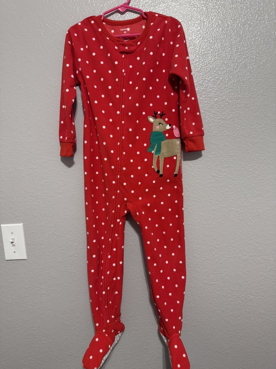 Carter's Toddler 4T Kids Christmas Footie Pajamas Red Reindeer