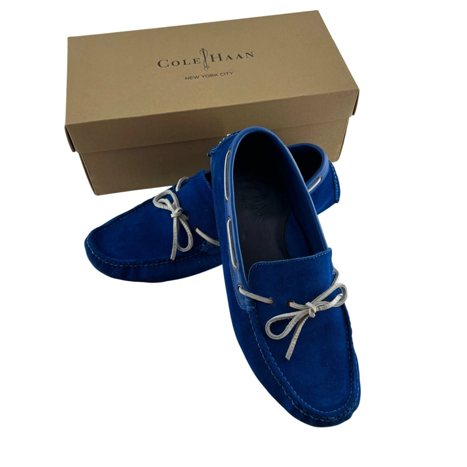 NIKE Mocassini uomo Cole Haan Air Grant blu scamosciati taglia 12M con scatola