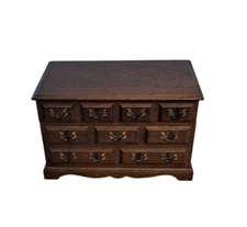 Vintage Wooden Chest Style Sewing Organizer w/Spool Pins Box 13"x8"x7" EUC