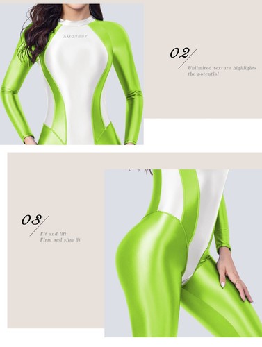 AMORESY Damen Jumpsuit Einteiler Öl glänzend Body Yoga Leggings Overall Neu - Bild 16 von 27