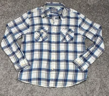 True Grit Mens Shirt XL Blue Plaid Button Up Long Sleeve Casual Western
