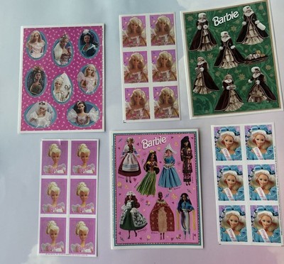 6 Sheets Vintage Barbie Stickers Lot Party Express Hallmark 90s Mattel Holiday
