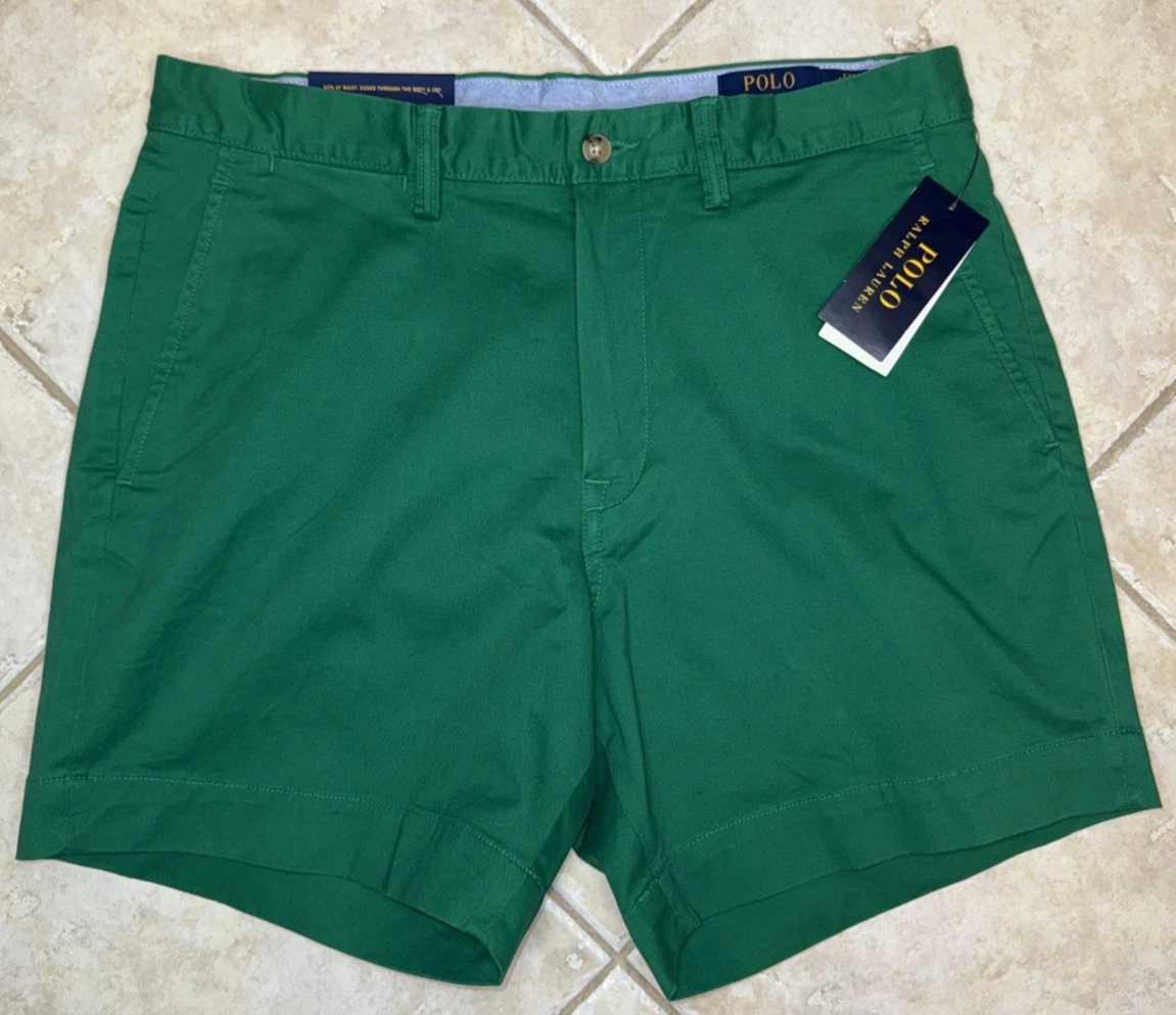 Polo Ralph Lauren Mens 30 Classic Fit 6" Stretch Shorts Green w/ Purple Pony NWT
