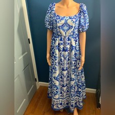 SHEIN Blue and White Patterned Maxi Dress