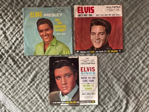 Lot of 3 Elvis Presley 45 rpm Vinyl Records with Sleeves