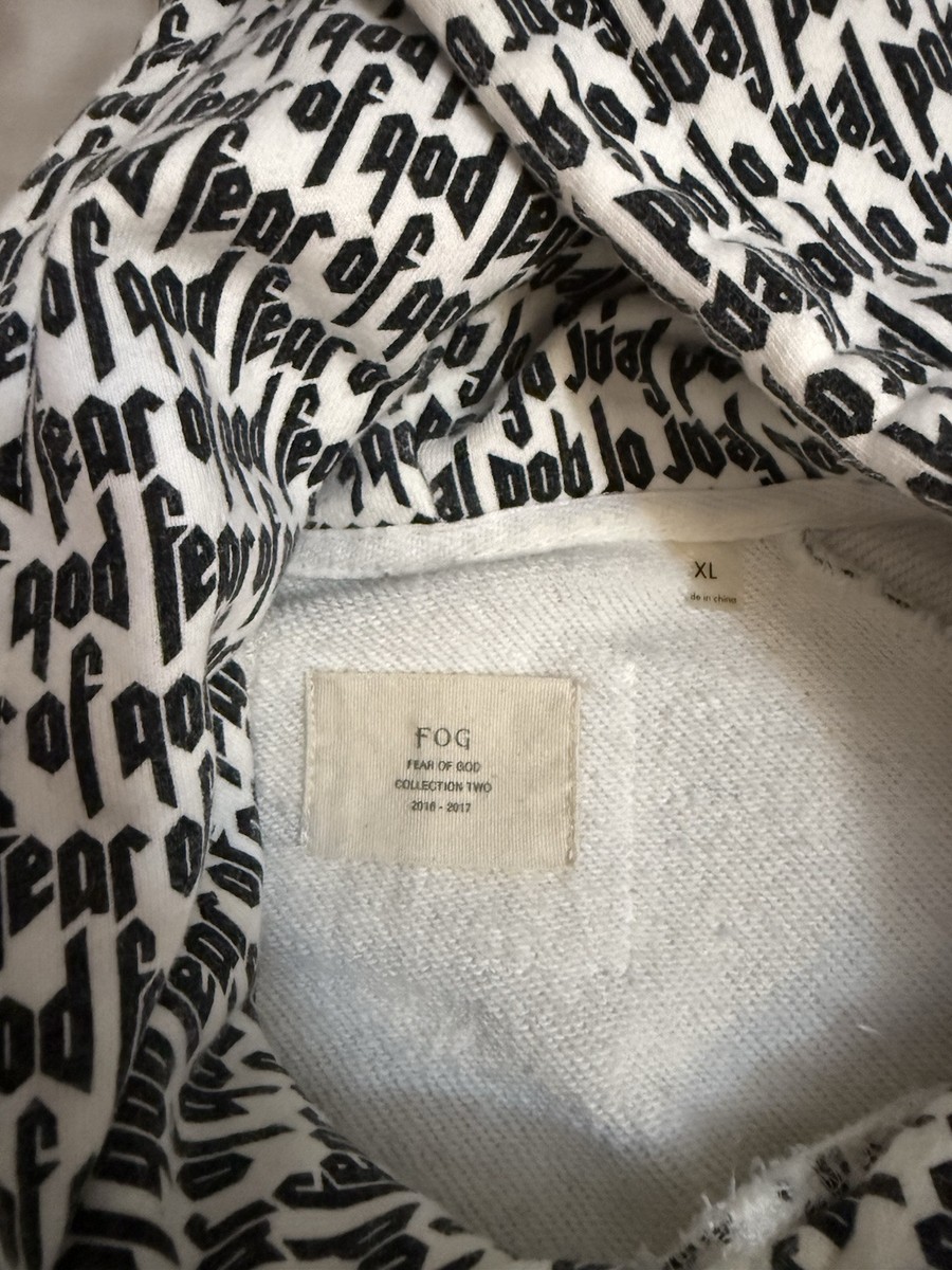 FOG Fear Of God All Over Print AOP LOGO Hoodie Sz XL RARE MONOGRAM