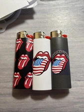 3 New Bic Custom Lighters The Rolling Stones Band Tongue American Flag Classic