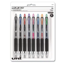 New uni-ball 207 Retractable Gel Pens, 0.7 mm, Assorted Ink Colors, Pack Of 8