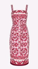 DOLCE & GABBANA MAJOLICA-PRINT CHARMEUSE MIDI DRESS SZ 42 RRP $3500 Worn Twice