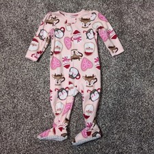 Carter's 12 Month Girls Fleece Christmas Sleeper 12m Santa Full Zip Pink Cookies