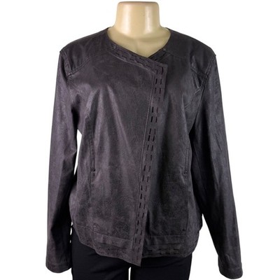 Lysse Womens Black  Jacket Large Lightweight Textured Asymmetrical