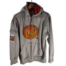The Simpson Duff Beer Full Zip Hoodie Men's Large Gray Embroidred