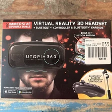 ReTrak Utopia 360 Degree 3D VR Headset Bundle Bluetooth Earbuds & Controller