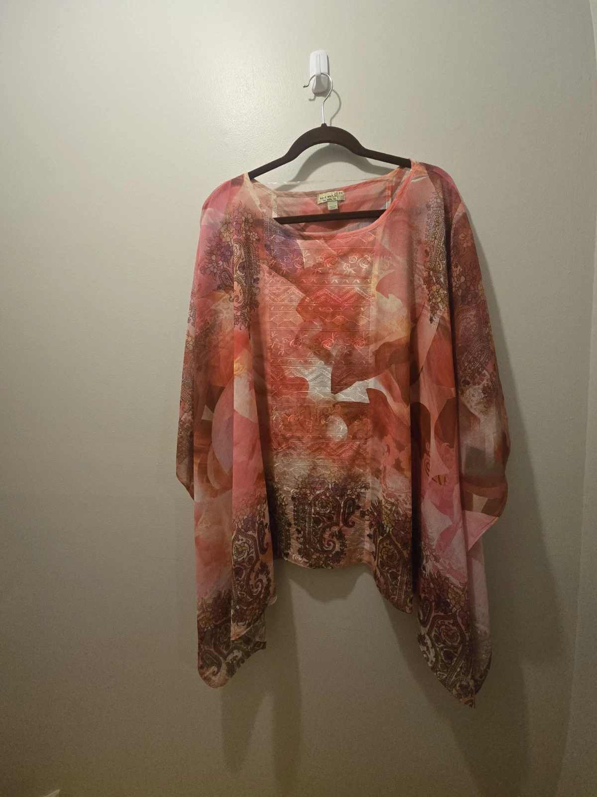One-World Women's Pink Poncho Top Sheer Sz 3X