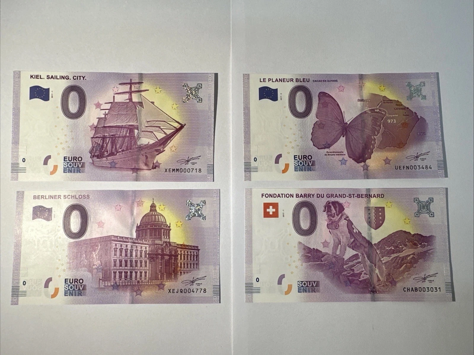 Lot 4 Billets  Zéro 0 € Euro Touristique / Souvenir 2017-1 / 2017-2