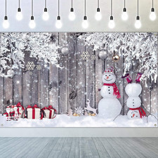 Christmas Backdrop for Photography, Fabric Wood Winter Snowman Merry Party New Y