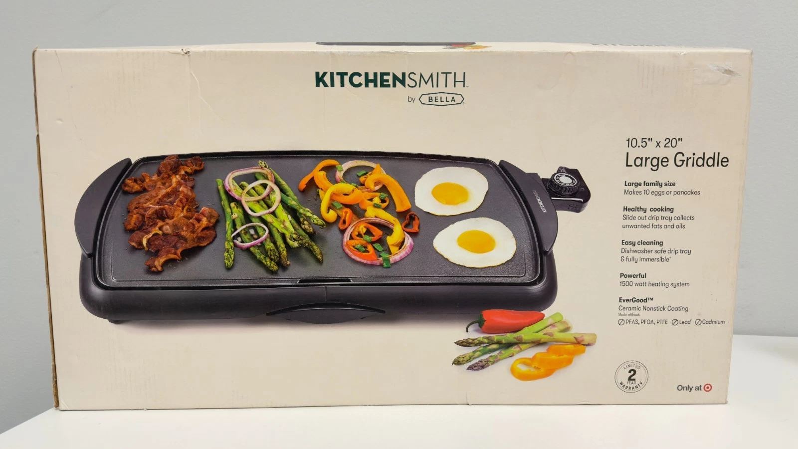 Kitchen Smith By Bella 10.5” X 20” Large Griddle- Ceramic Nonstick Coating