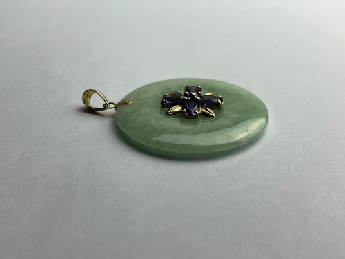 1998 Vintage Jade Pendant 14ct Gold Jade Amethyst Pendant Vintage Gold Pendant - Picture 10 of 17