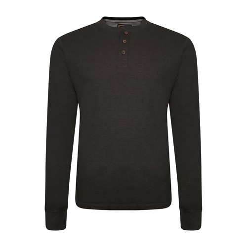 Mens Henley T-Shirt Jumper Top Thermal Grandad Neck Waffle Knit Long Sleeve Work - Picture 9 of 31