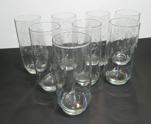 Princess House Heritage Floral Etched XL Flat Tumbler Cooler 22 oz Lot of 8 EUC