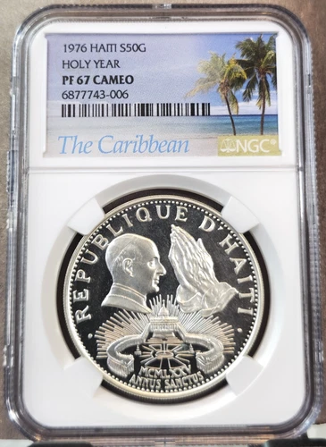 1976 HAITI SILVER 50 GOURDES HOLY YEAR NGC PF 67 CAMEO BEAUTIFUL GEM PROOF
