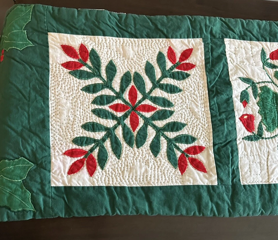 "Corredor de mesa navideño vintage de diseño aplicado hecho a mano COMING HOME 86x15""" Foto 4 de 4