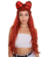 Red Two Buns Long Curly Wig for Cosplay Poison Halloween Party Hair HW-1662