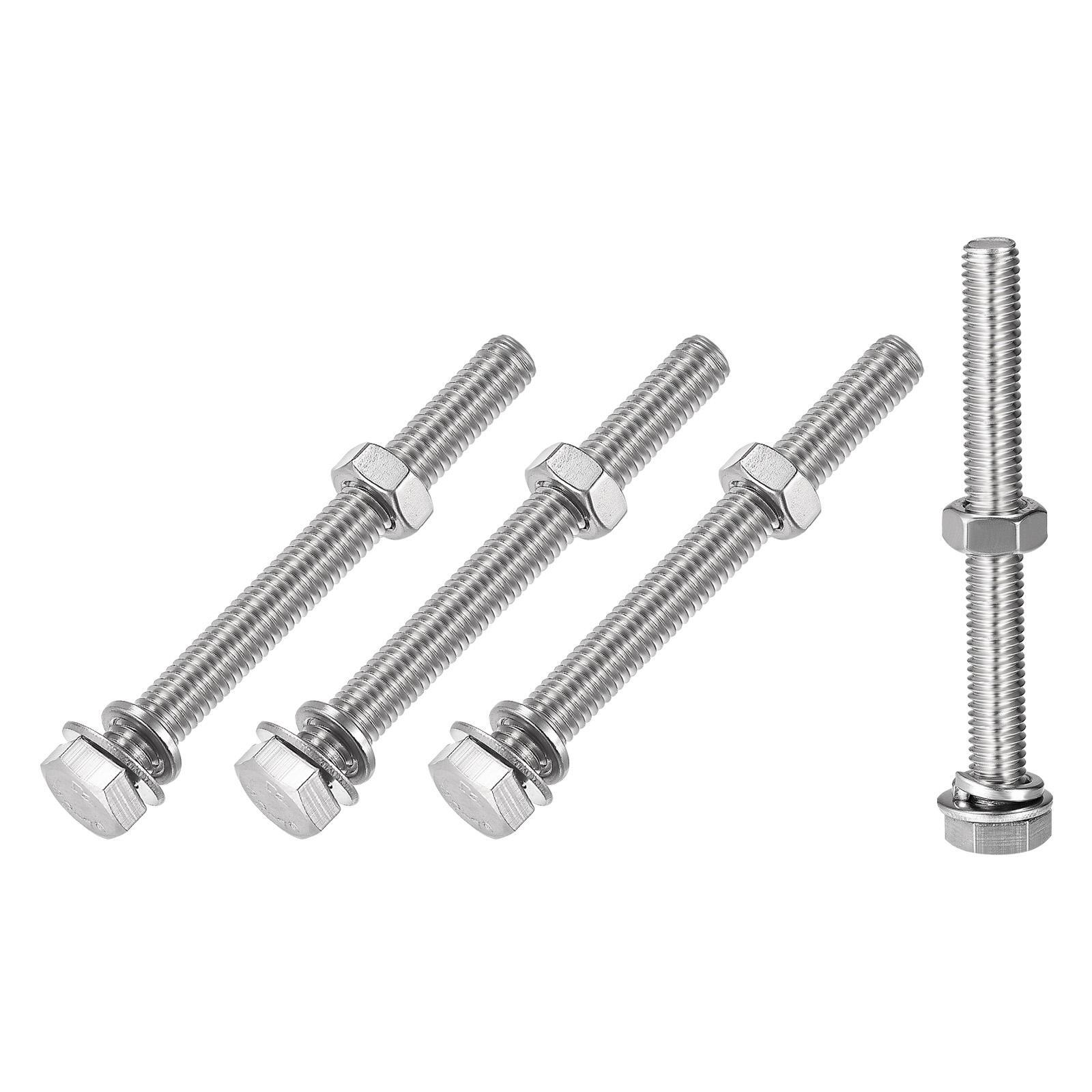 M8x70mm Hex Head Screws Bolts Nuts Flat Lock Washers Kit 4 Sets
