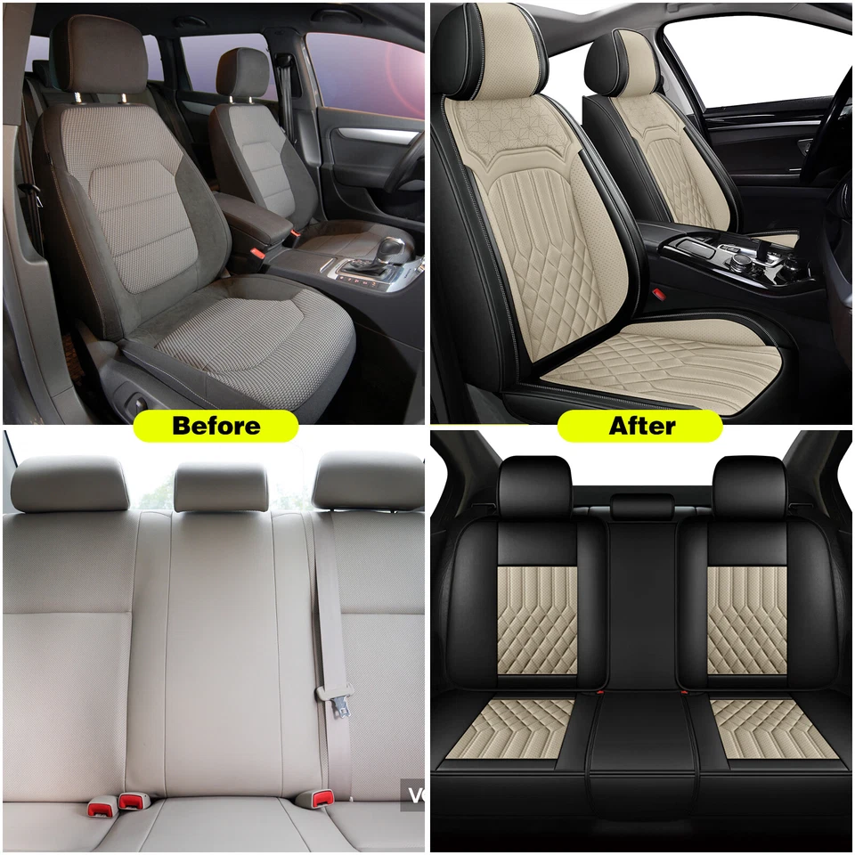 Car 5-Seat Covers PU Leather Front+Rear For Mitsubishi Endeavor 2004-2011 Beige - Image 3 of 4