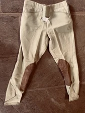Beval Ladies BREECHES Sz 27R *Low Rise GREEN/BEIGE VGC *Side zip