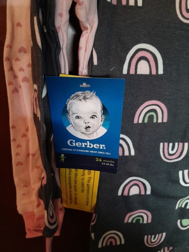 GERBER Girls 2 Piece 24 Month Footed Pajamas With Grippers pink/gray - 第 3/6 張圖片