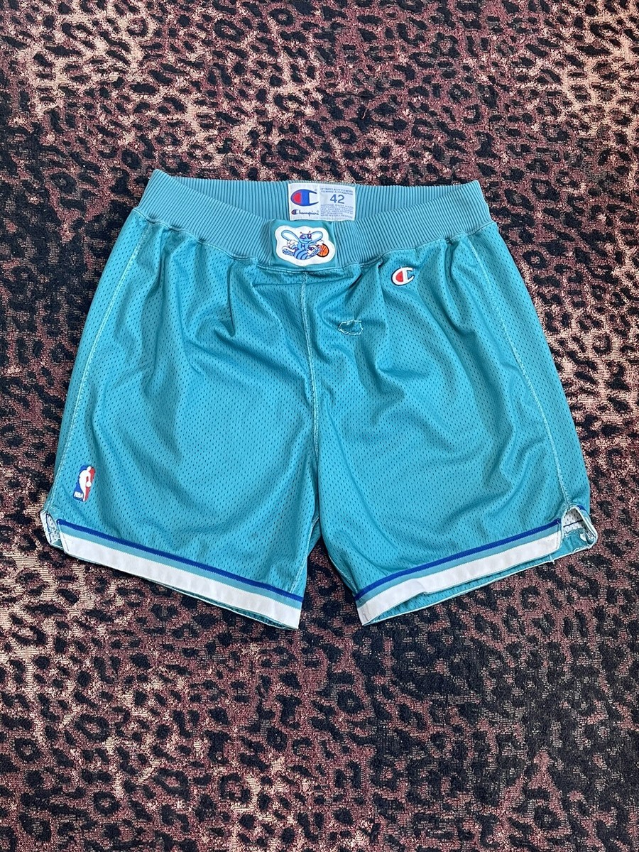 VINTAGE NBA CHARLOTTE HORNETS SHORTS TEAL CHAMPION TEAM ISSUE GAME USED 42  +2