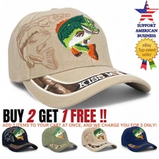 Mens Baseball Cap Hook and Loop Adjustable Outdoors Bass Fishing Sport Hat