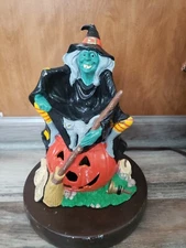 Vtg Witch Sitting On Pumpkin Night Light Lamp Halloween Ceramic Byron Molds 1972